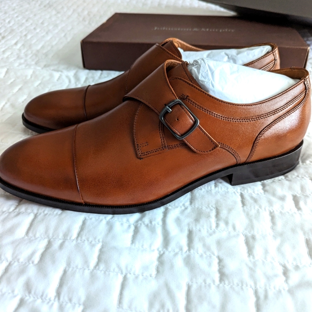 Johnston & Murphy men's Hernden Monk Strap Leather Dress Shoes size 12 Tan New